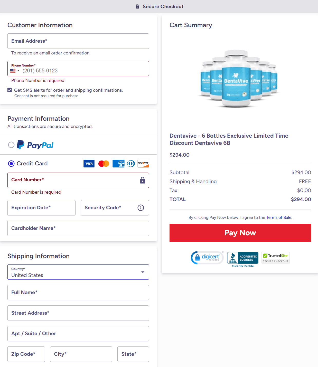 DentaVive Checkout page